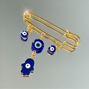 NEW Evil Eye Hamsa Safety Pin Brooch Gold Pins Backpack Charm Egypt Greece